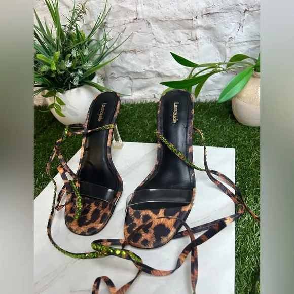 Larroude Disco GloriaLeopard-Print Wrap Sandals women size 8 new no box