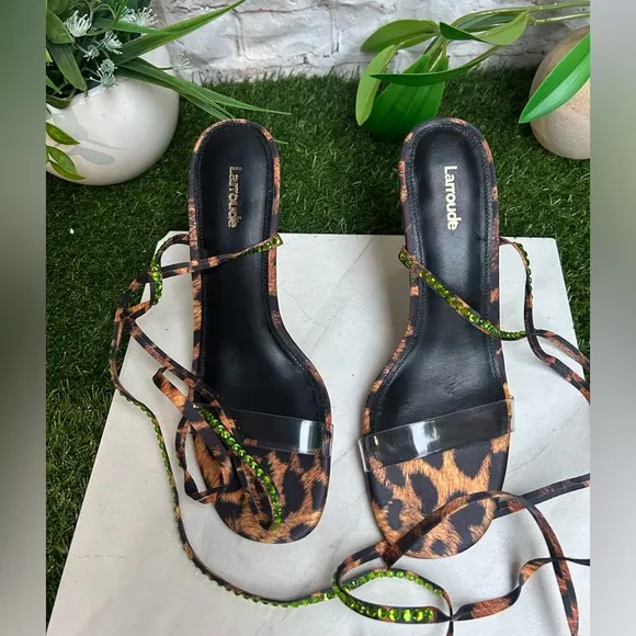 Larroude Disco GloriaLeopard-Print Wrap Sandals women size 8 new no box