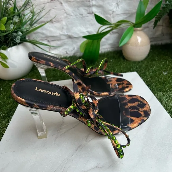Larroude Disco GloriaLeopard-Print Wrap Sandals women size 8 new no box