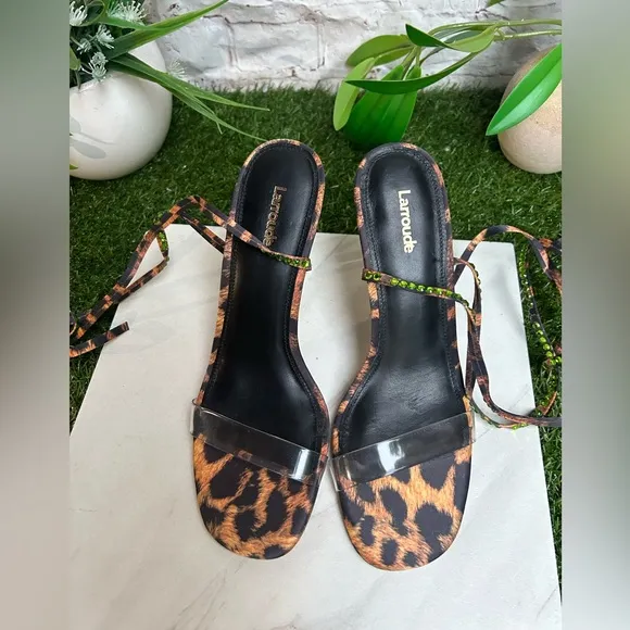 Larroude Disco GloriaLeopard-Print Wrap Sandals women size 8 new no box