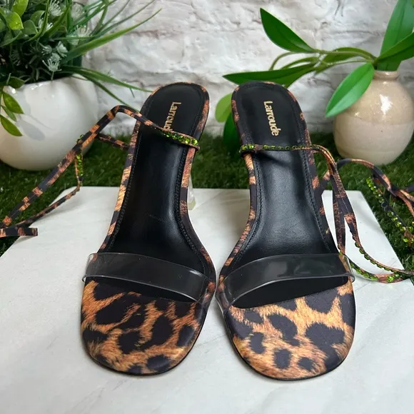Larroude Disco GloriaLeopard-Print Wrap Sandals women size 8 new no box
