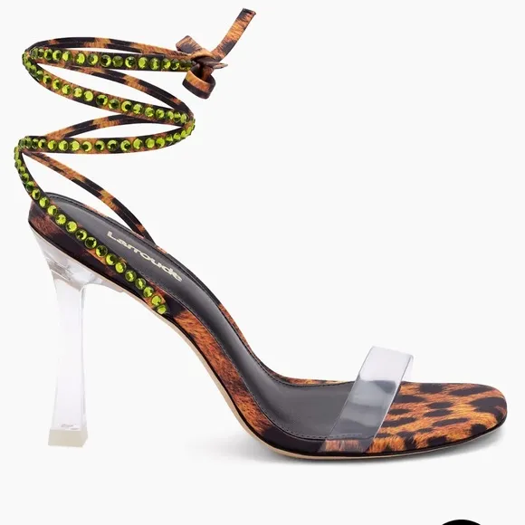 Larroude Disco GloriaLeopard-Print Wrap Sandals women size 8 new no box