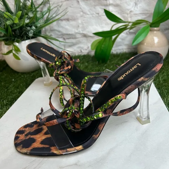 Larroude Disco GloriaLeopard-Print Wrap Sandals women size 8 new no box