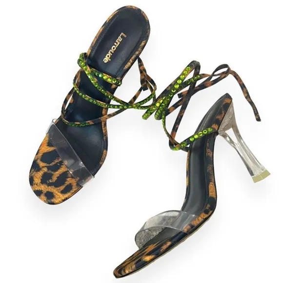 Larroude Disco GloriaLeopard-Print Wrap Sandals women size 8 new no box