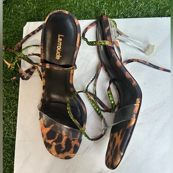 Larroude Disco GloriaLeopard-Print Wrap Sandals women size 8 new no box