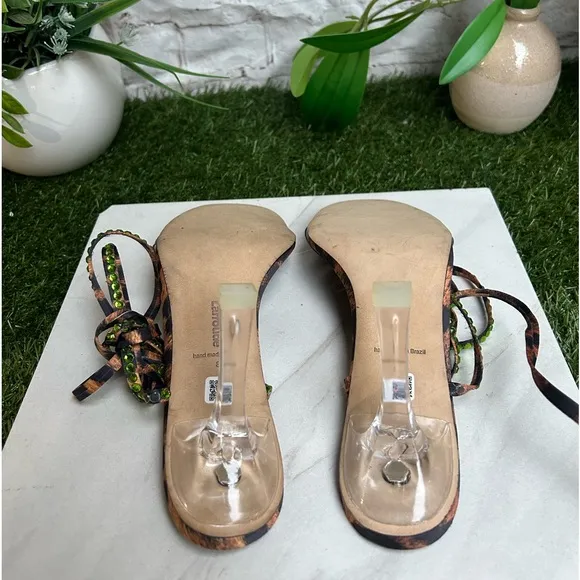 Larroude Disco GloriaLeopard-Print Wrap Sandals women size 8 new no box