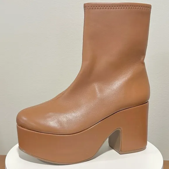 🌹LARROUDE🌹 Miso Platform Boot In Caramel Stretch Leather Size: 9.5