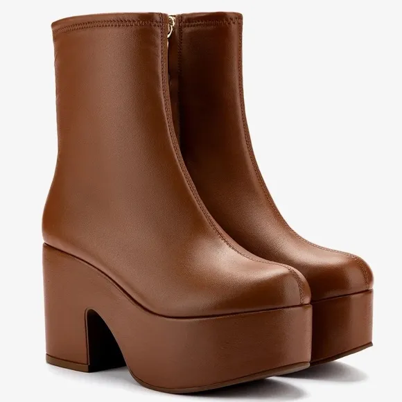 🌹LARROUDE🌹 Miso Platform Boot In Caramel Stretch Leather Size: 9.5