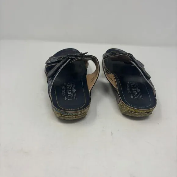 L'Artiste by Spring Step Shoes Women's 38‎ (7.5-8) Black Karina 3D Floral Sandal
