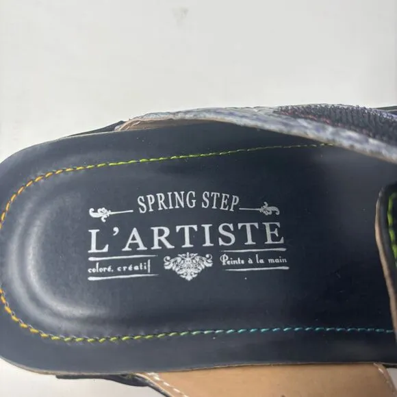 L'Artiste by Spring Step Shoes Women's 38‎ (7.5-8) Black Karina 3D Floral Sandal