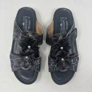 L'Artiste by Spring Step Shoes Women's 38‎ (7.5-8) Black Karina 3D Floral Sandal