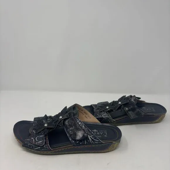L'Artiste by Spring Step Shoes Women's 38‎ (7.5-8) Black Karina 3D Floral Sandal