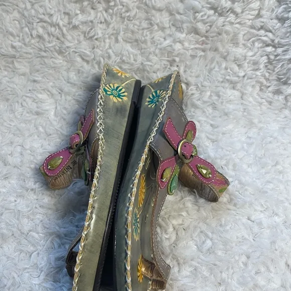 L'ARTISTE SANTORINI TOE RING MULTI COLOR SLIDE  WEDGE SANDALS EUR SZ38