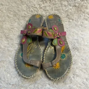L'ARTISTE SANTORINI TOE RING MULTI COLOR SLIDE  WEDGE SANDALS EUR SZ38