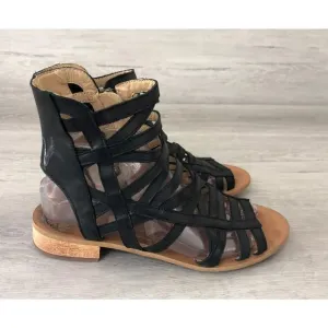 Latigo Ramen Womens Sandal 8.5 Black Leather Slip On Ankle Strap Caged Gladiator