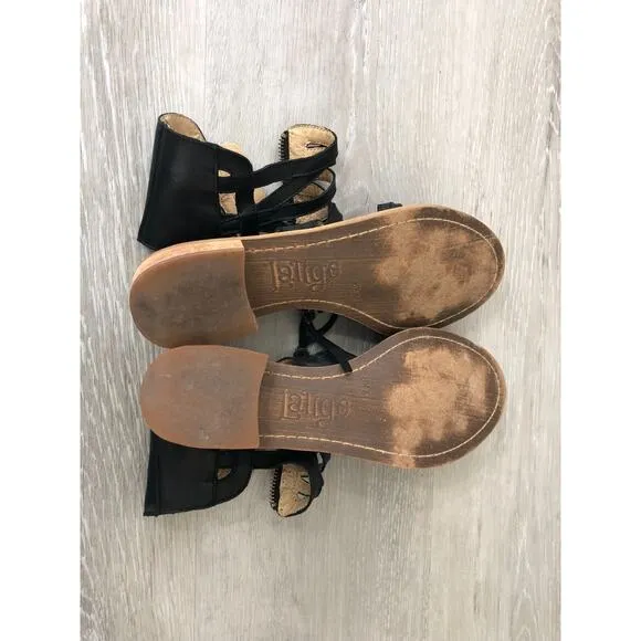 Latigo Ramen Womens Sandal 8.5 Black Leather Slip On Ankle Strap Caged Gladiator