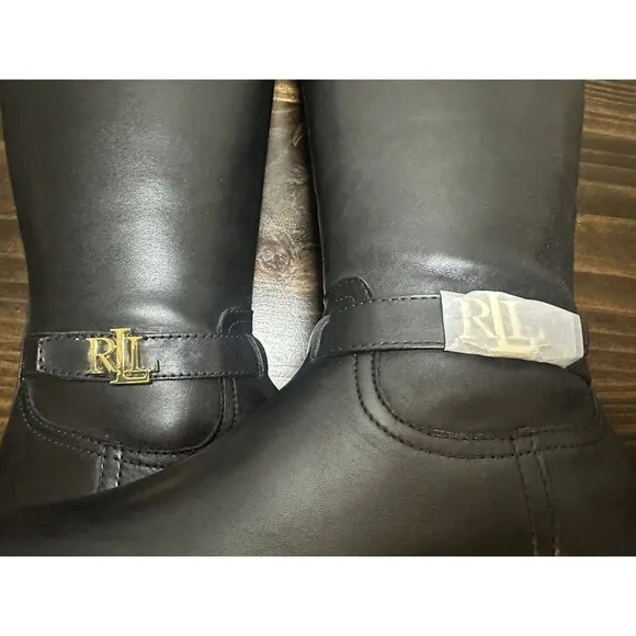 Lauren Ralph Lauren Everly Riding Boot Black Leather Knee High Women's 6.5B NEW