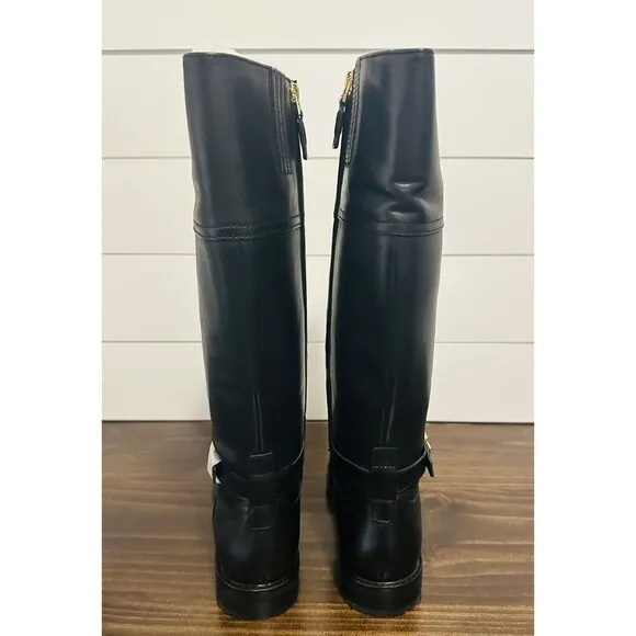 Lauren Ralph Lauren Everly Riding Boot Black Leather Knee High Women's 6.5B NEW