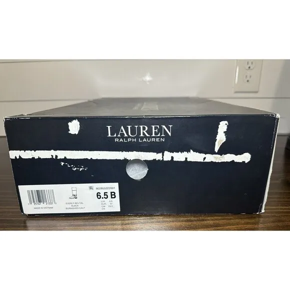 Lauren Ralph Lauren Everly Riding Boot Black Leather Knee High Women's 6.5B NEW