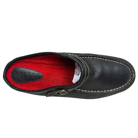 Lauren Ralph Lauren Womens Mule Loafer Clog Pebbled Brown Leather‎ Slip On 6.5-7