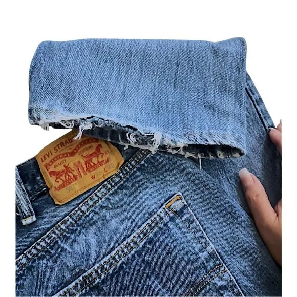 Levi’s 501 Men's Blue Distressed Button Fly Jeans Red Tab, Straight Leg (00501-0