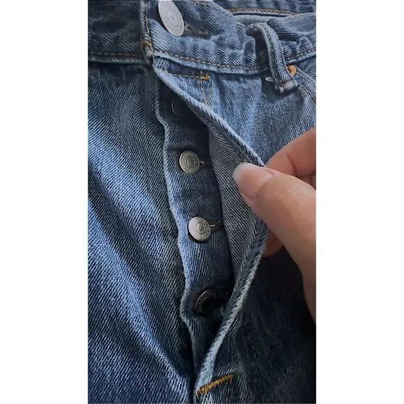 Levi’s 501 Men's Blue Distressed Button Fly Jeans Red Tab, Straight Leg (00501-0