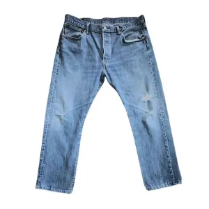 Levi’s 501 Men's Blue Distressed Button Fly Jeans Red Tab, Straight Leg (00501-0