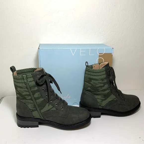 LifeStride Knockout Combat Boots Camo Lug Sole Booties Olive Green Size 8 NEW
