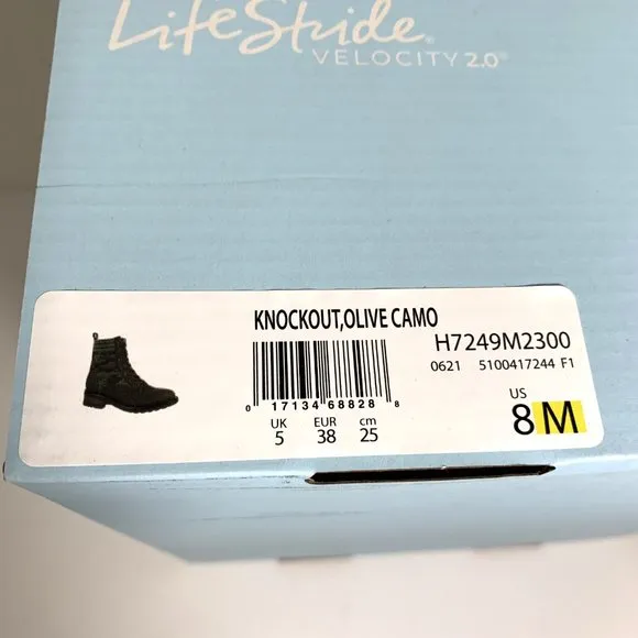 LifeStride Knockout Combat Boots Camo Lug Sole Booties Olive Green Size 8 NEW