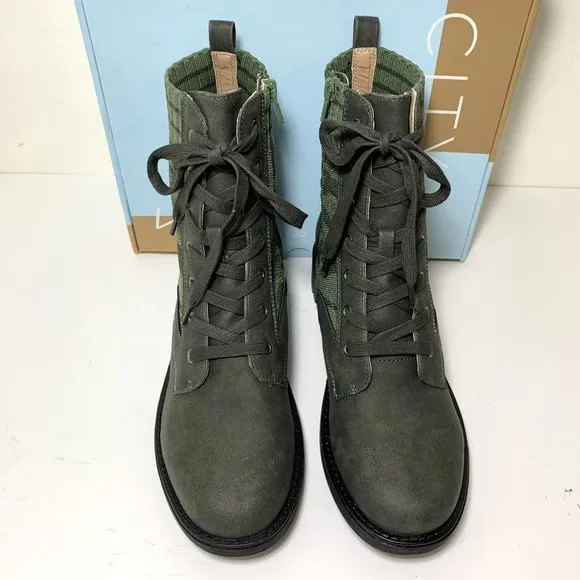LifeStride Knockout Combat Boots Camo Lug Sole Booties Olive Green Size 8 NEW