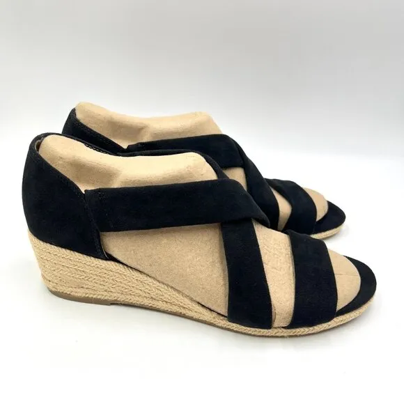 Lifestride Womens Size 9.5M Black Espadrilles Wedges Sandals Shoes