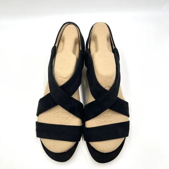 Lifestride Womens Size 9.5M Black Espadrilles Wedges Sandals Shoes