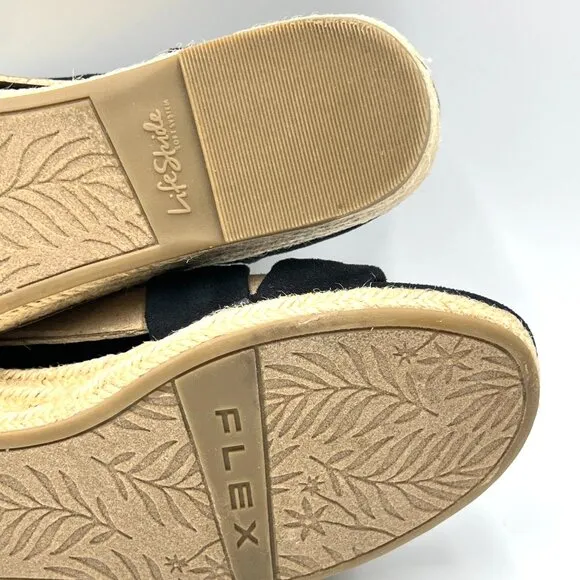 Lifestride Womens Size 9.5M Black Espadrilles Wedges Sandals Shoes