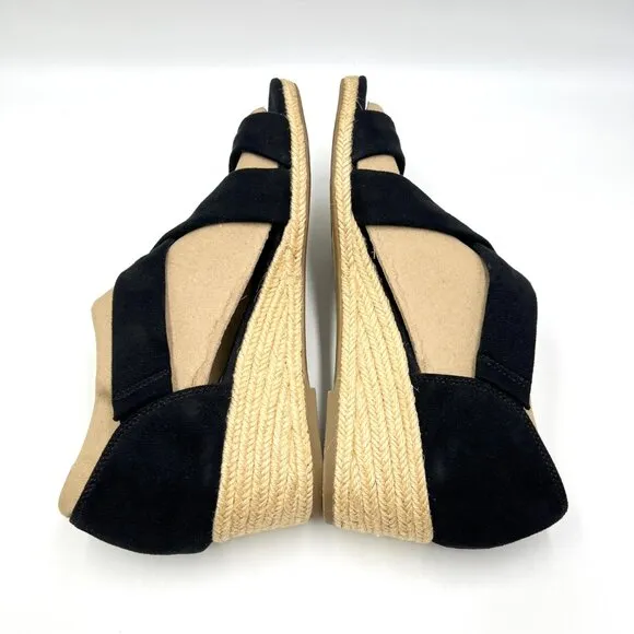 Lifestride Womens Size 9.5M Black Espadrilles Wedges Sandals Shoes