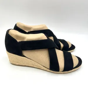 Lifestride Womens Size 9.5M Black Espadrilles Wedges Sandals Shoes