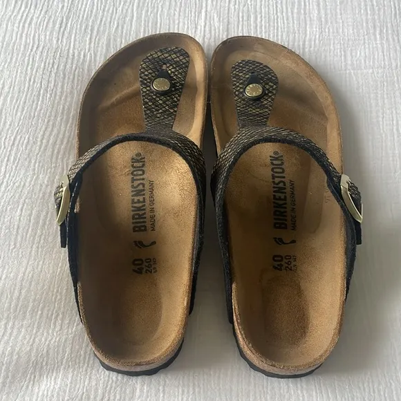 Like New! Birkenstock Women's Metallic Python Gizeh Toe-Post Sandal Sz 40
