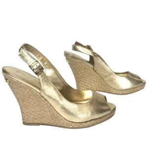 Lily Pulitzer Champagne Wedge Heel Peeptoe Platform Sandals Womens 7.5 Slingback