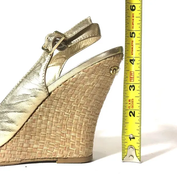 Lily Pulitzer Champagne Wedge Heel Peeptoe Platform Sandals Womens 7.5 Slingback