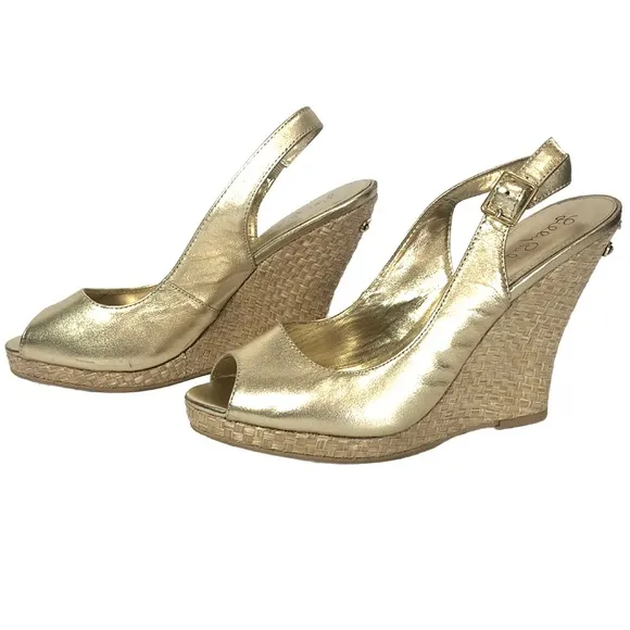 Lily Pulitzer Champagne Wedge Heel Peeptoe Platform Sandals Womens 7.5 Slingback