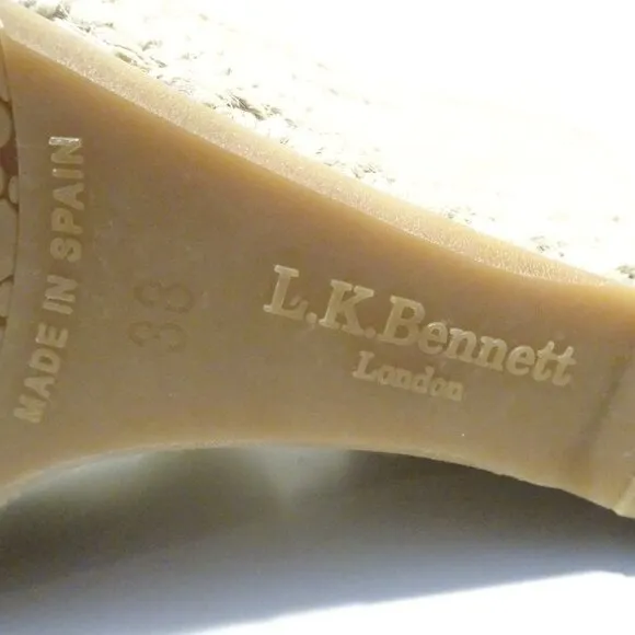 LK Bennett Maggie Gold Wedge Peep Toe Sandals Size 38 EU 7 US Espadrille Metalli