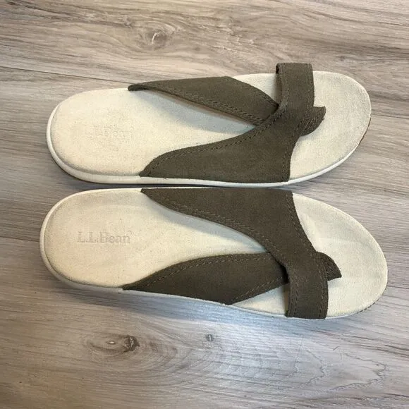 LL BEAN Womens Green Suede Leather Criss Cross Toe Strap Slide Sandals Size 8 M