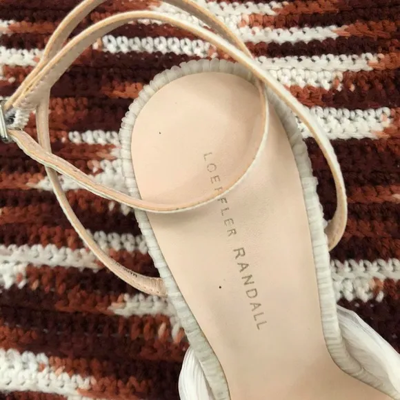 Loeffler Randall Dahlia Pearl Pleated Knot Bow Sandals Mules 3.5” Heels Open Toe