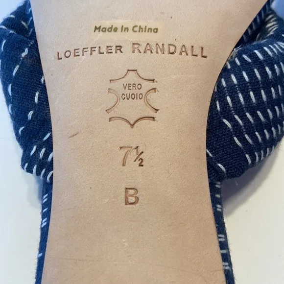 Loeffler Randall Elsie Stitched Denim Mule Sandals Size 7 1/2
