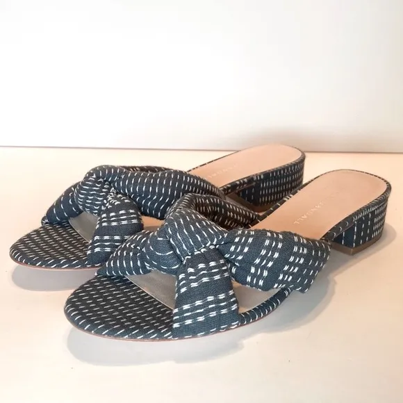 Loeffler Randall Elsie Stitched Denim Mule Sandals Size 7 1/2