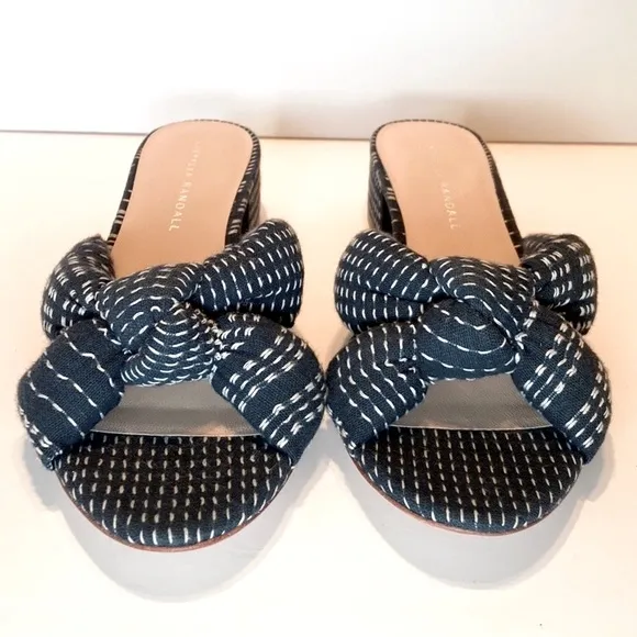 Loeffler Randall Elsie Stitched Denim Mule Sandals Size 7 1/2