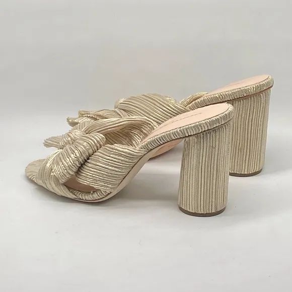Loeffler Randall Penny Platinum Pleated Bow Heel Sandals size 7