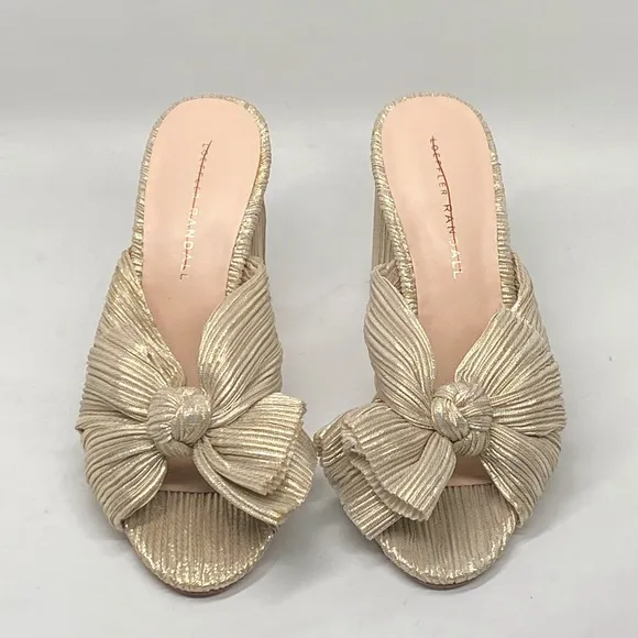 Loeffler Randall Penny Platinum Pleated Bow Heel Sandals size 7