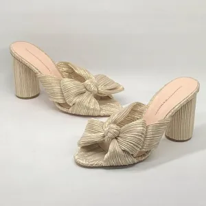 Loeffler Randall Penny Platinum Pleated Bow Heel Sandals size 7