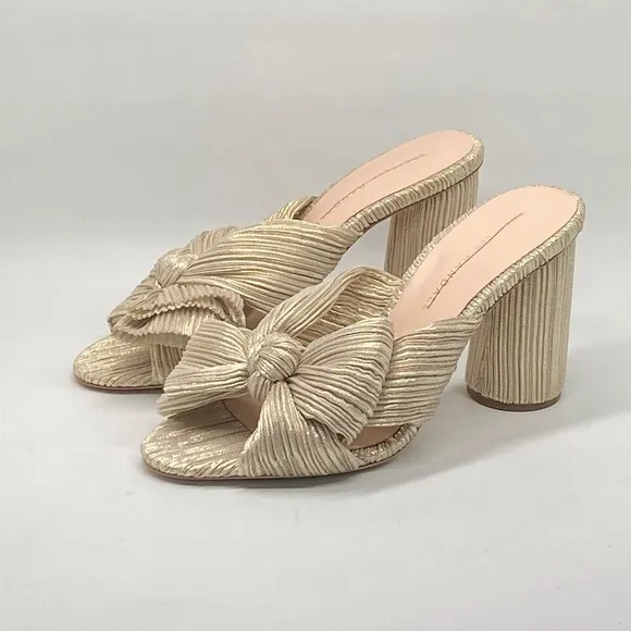 Loeffler Randall Penny Platinum Pleated Bow Heel Sandals size 7