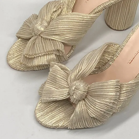 Loeffler Randall Penny Platinum Pleated Bow Heel Sandals size 7